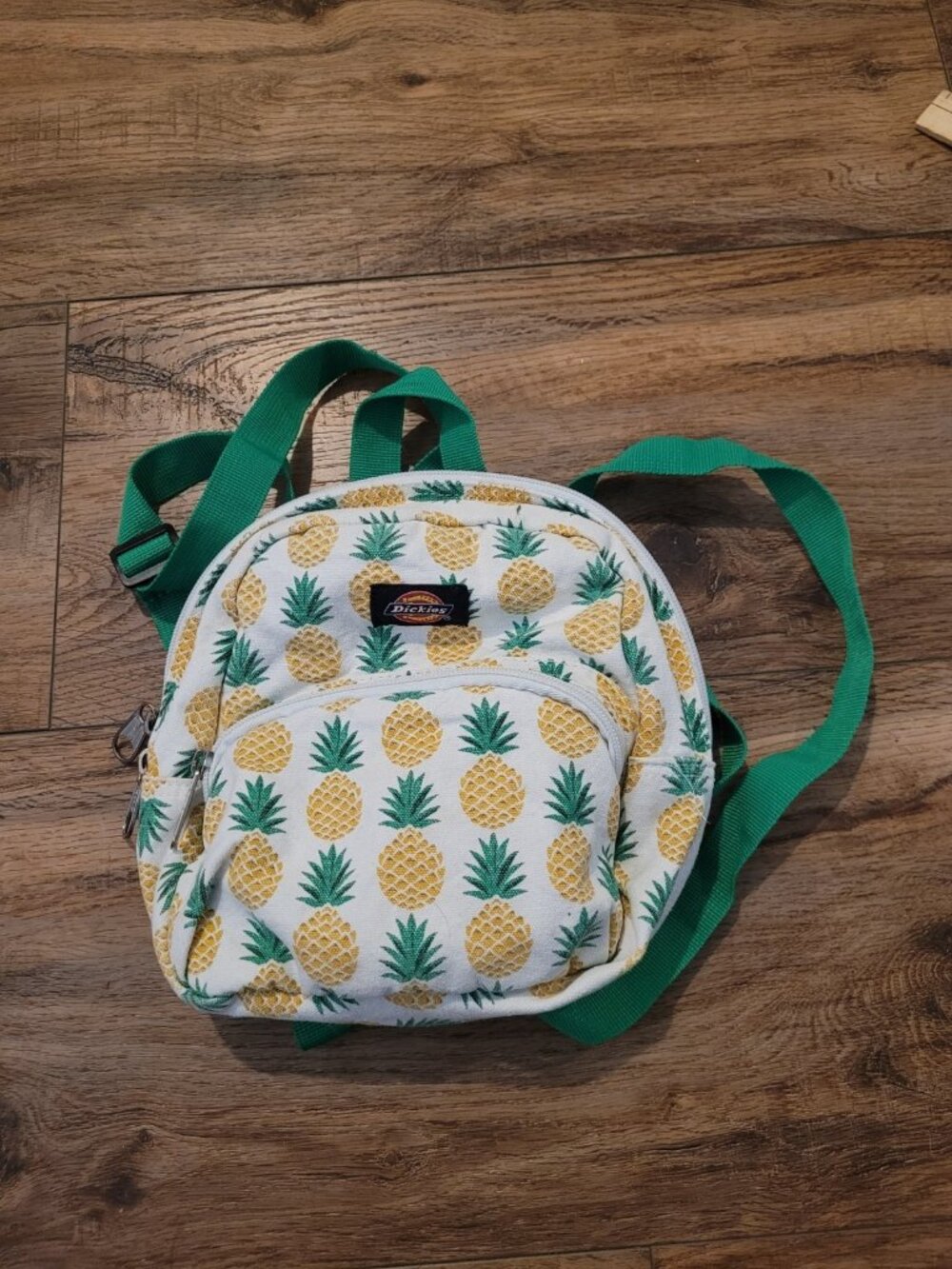 Dickies White Pineapple Print Mini Backpack with Green Straps